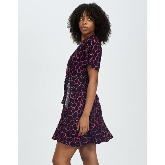 Michael Kors NWT Giraffe Flutter Mini Wrap Dress pink Black XS - Picture 2 of 7